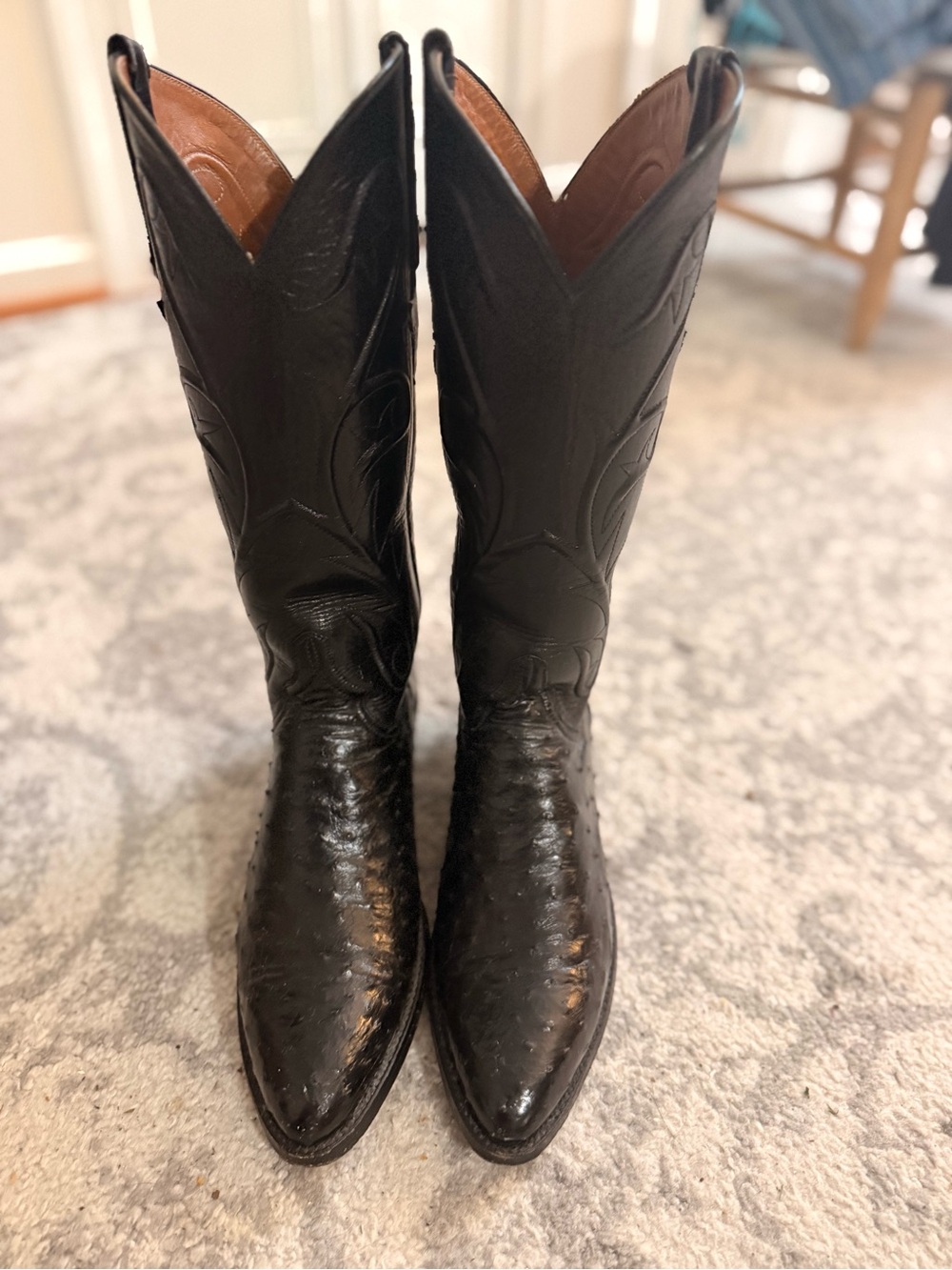 Lucchese Classics Black Full Quill Ostrich Cowboy Boots